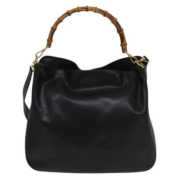 GUCCI Bamboo Hand Bag Leather 2way Black Gold Auth ep9886 - Picture 2 of 16